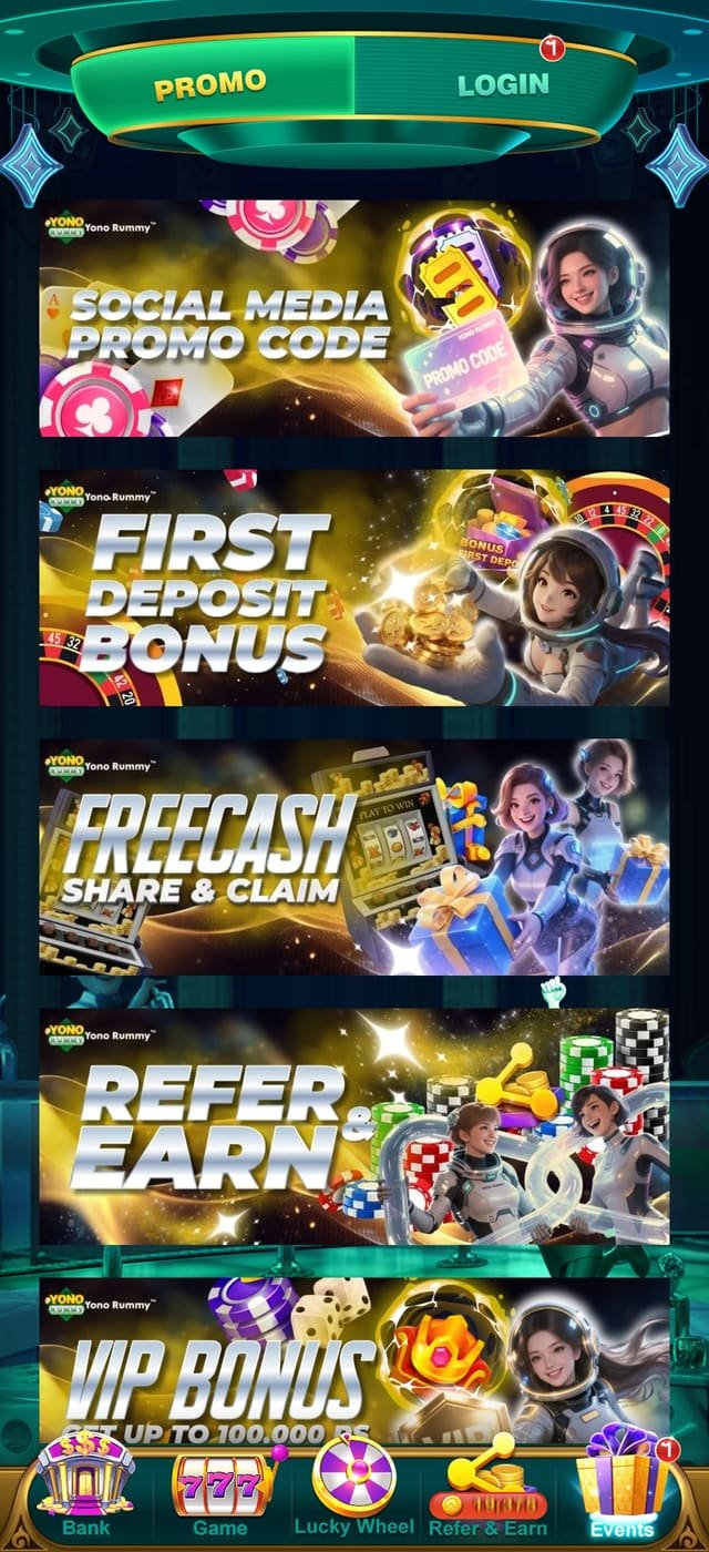 Yono Game app promotions carousel with bonus offers