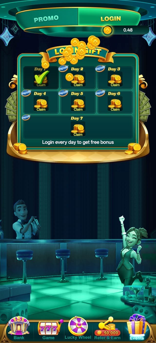 Yono Game app seven-day daily login bonus calendar