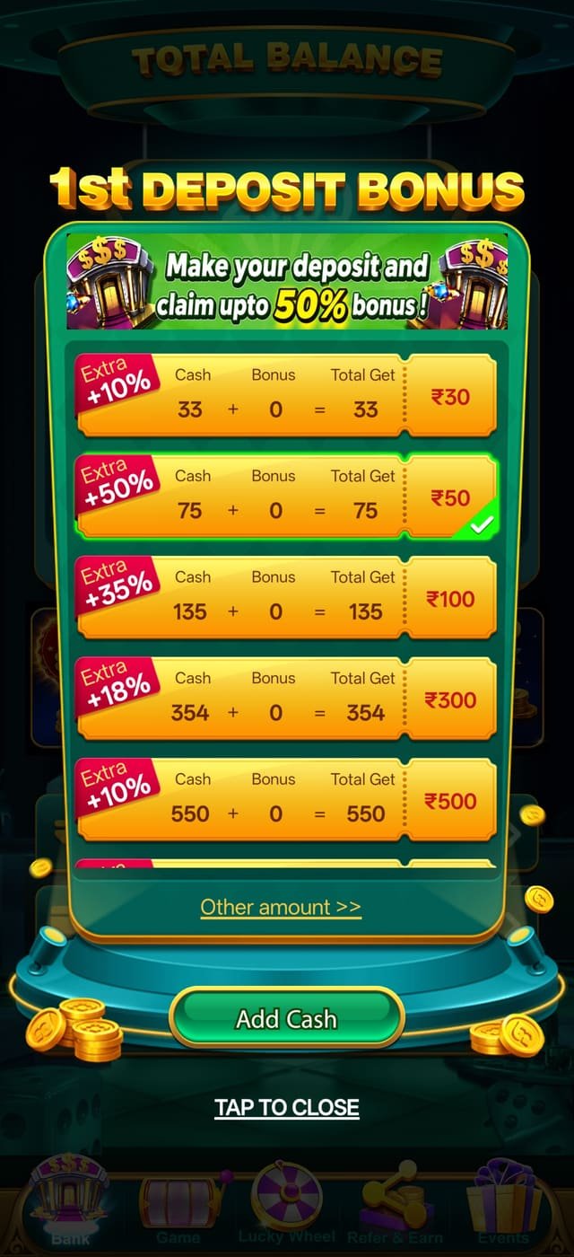 Yono Game app first deposit bonus tiers